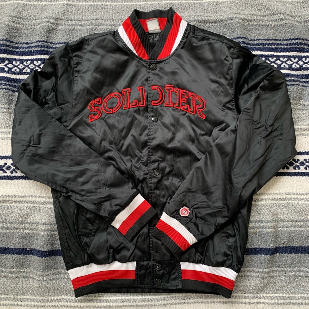 Vintage Nike Lebron James Mens Small Spell Out Soldier Satin Bomber Jacket Black